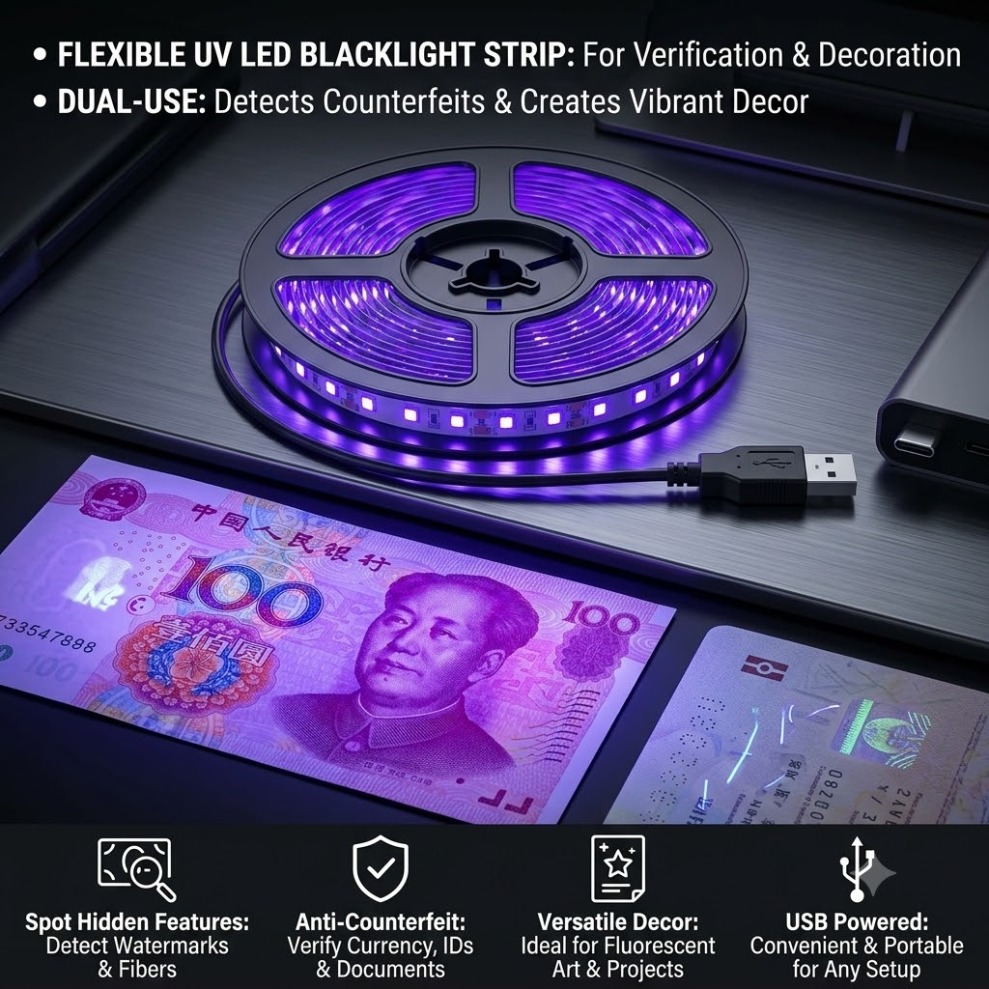 Decor Lighting Hours - UV-LED-Streifen SMD2835 DC5V 395-405nm Ultraviolettes Lila