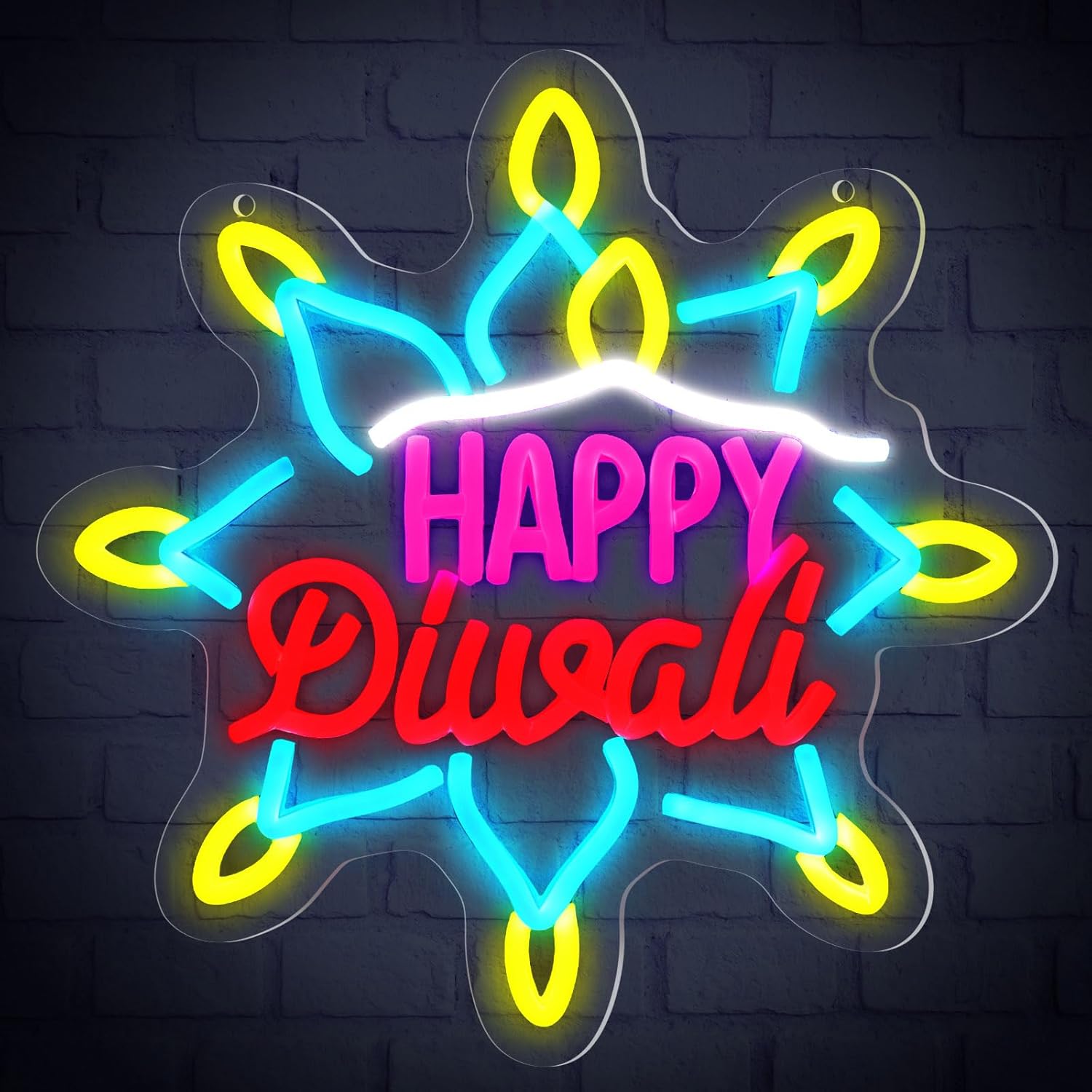 Decor Lighting India - Frohes Diwali Neonschild LED-Leuchtschrift Rangoli-Design Festdekoration