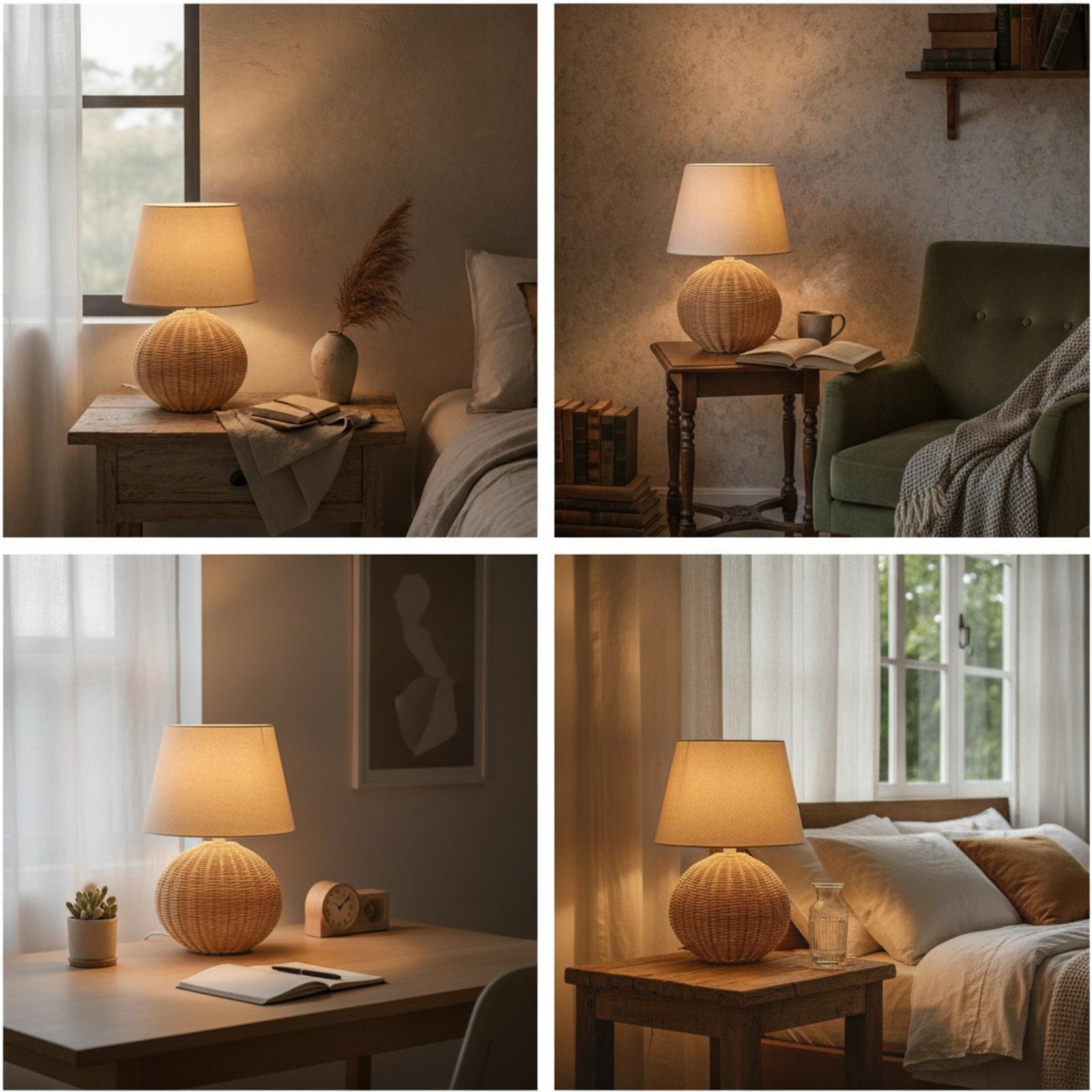 Nachttischlampe mit Rattanfuß  – Lighting Decor For Living Room Bewertung und Preis