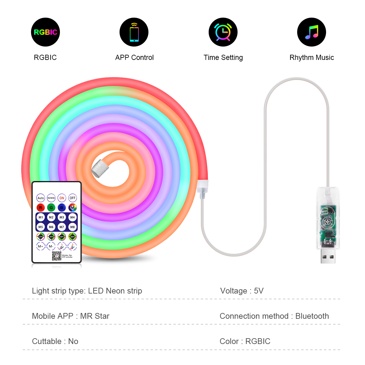 5V USB RGBIC Neon LED Streifen – Lighting Decor For Living Room Bewertung und Preis